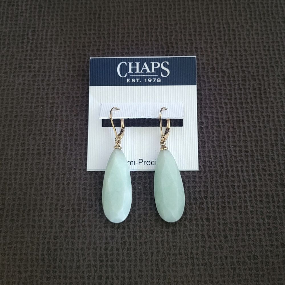 Chaps Teardrop💧 Shaped Unpolished Green💚 Angelite😇 Earrings